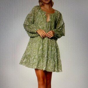Lost + Wander Green Cotton Dress Size L